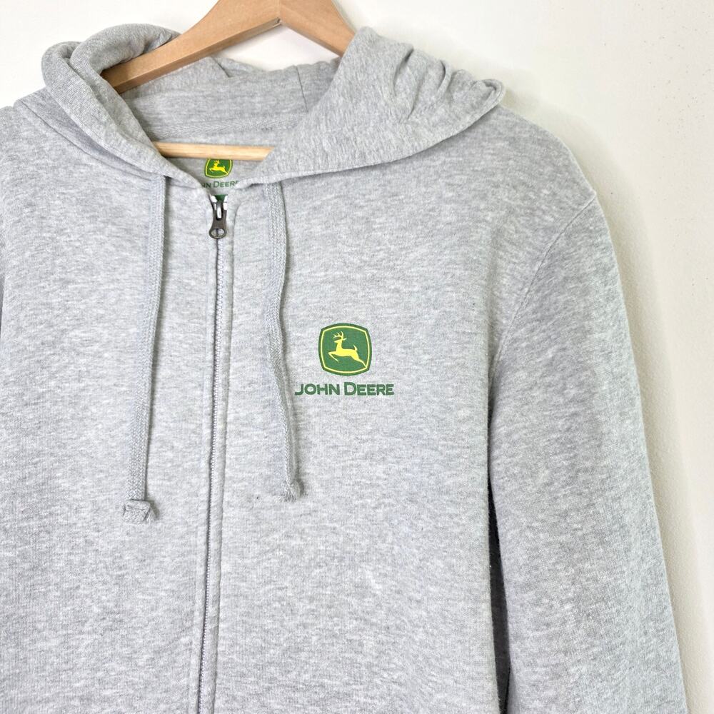 John Deere Full Zip Hoodie Medium M Grey Tractor Graphic Workwear Farmwear - Picture 3 of 10